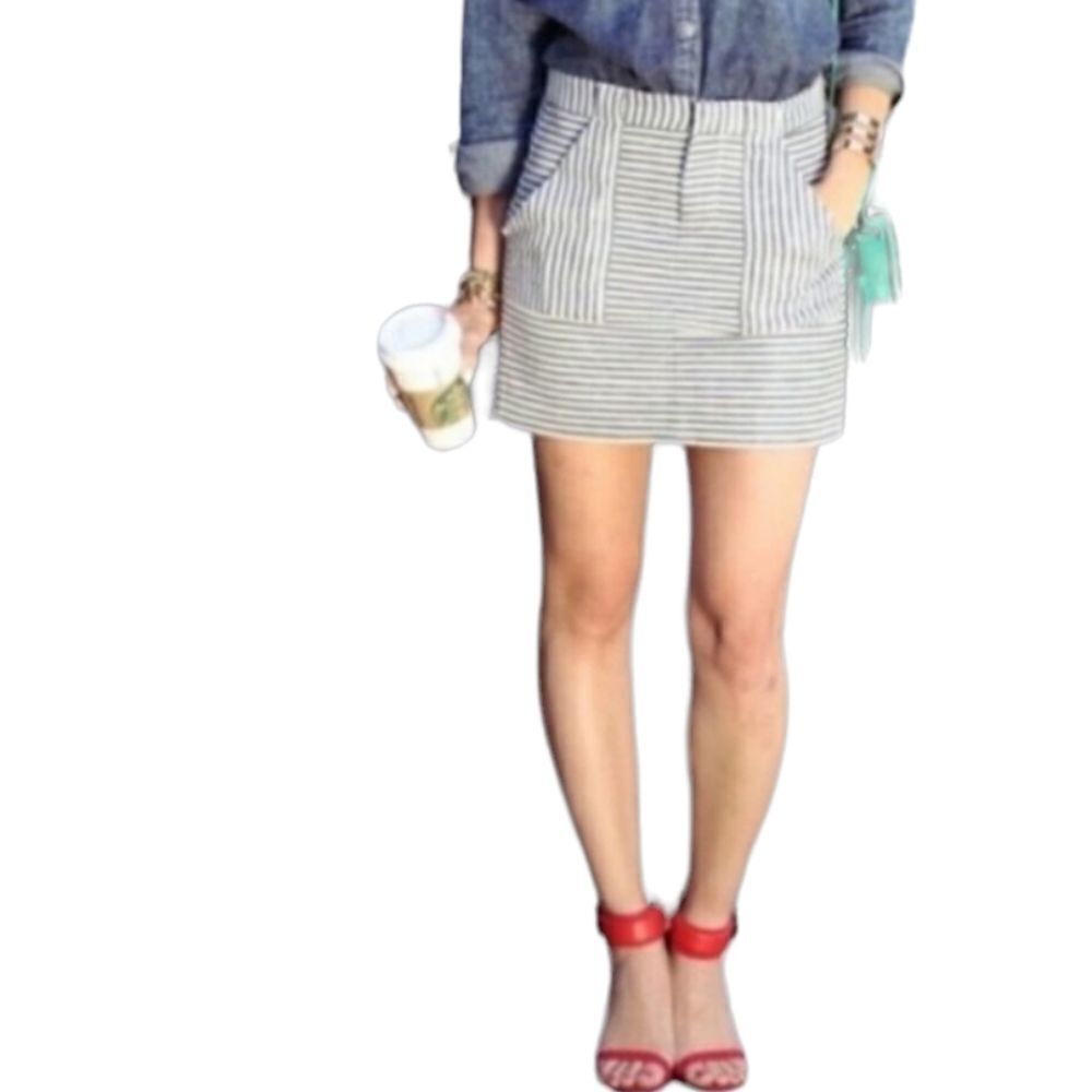 BROADWAY & BROOME‎ Madewell blue striped linen mini skirt 12